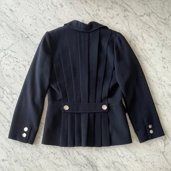 Valentino Boutique Navy Jacket Blazer Pleated Back Size 4 - Picture 9 of 11